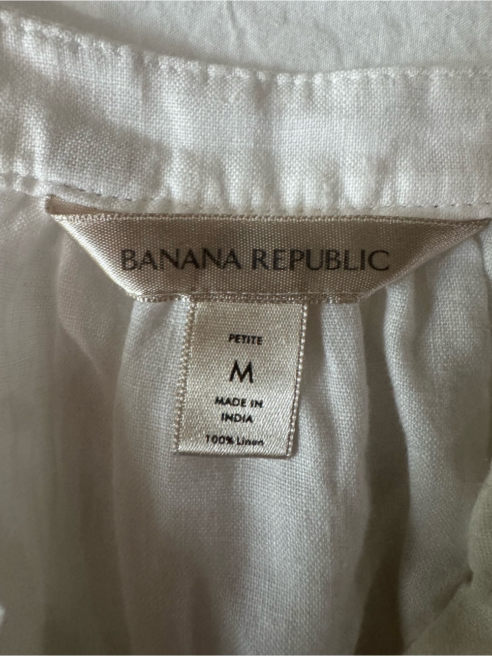 White 100% Linen Peasant Blouse Balloon Sleeve Petite Banana Republic - Picture 5 of 12